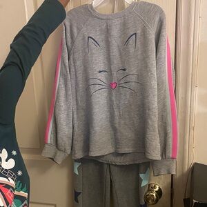 Cabana Gray and Pink Cat sweatsuit Set